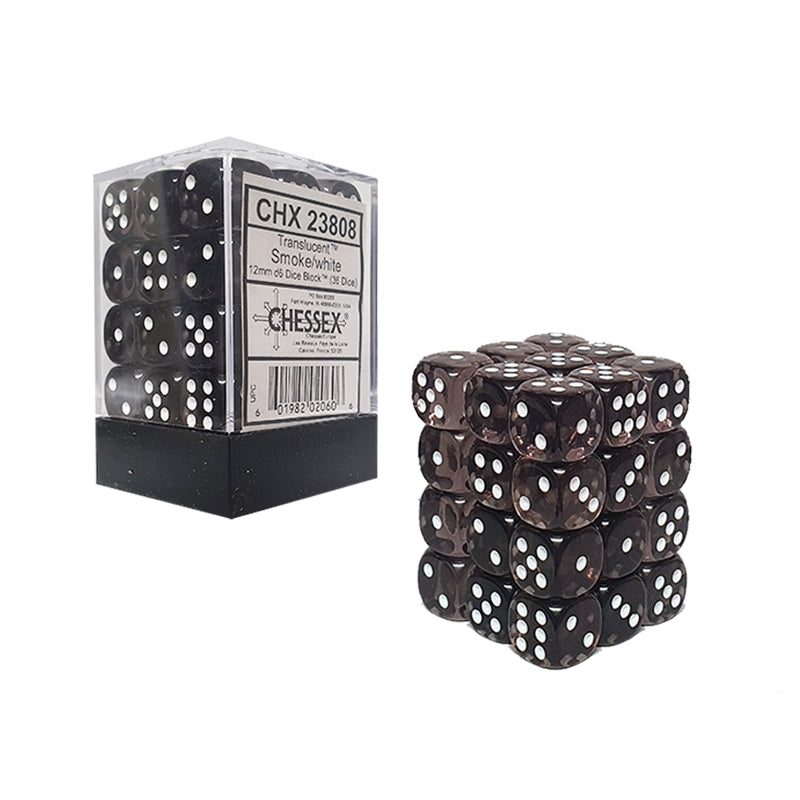 CHX Dice 12mm D6 Smoke with White Translucent