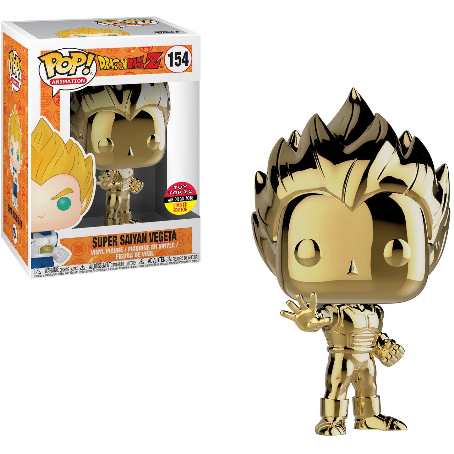 Dragon Ball Z Super Saiyan Vegeta Chrome Gold Toy Tokyo San Diego 2018 Sticker Pop! Vinyl